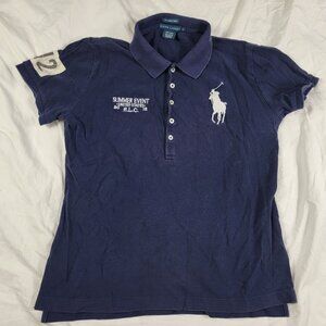 Ralph Lauren Womens XL Navy Blue Summer Event The Skinny Polo Shirt Short Sleeve